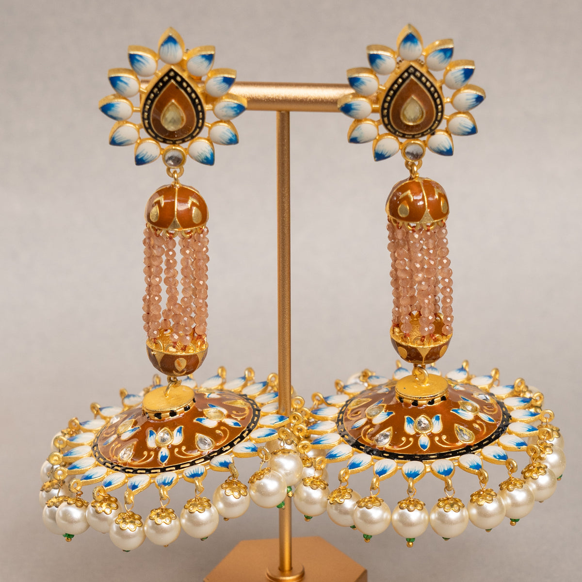 GOLD-TONE MEENAKARI SEMI HANDMADE JHUMKAS EARRINGS ER86