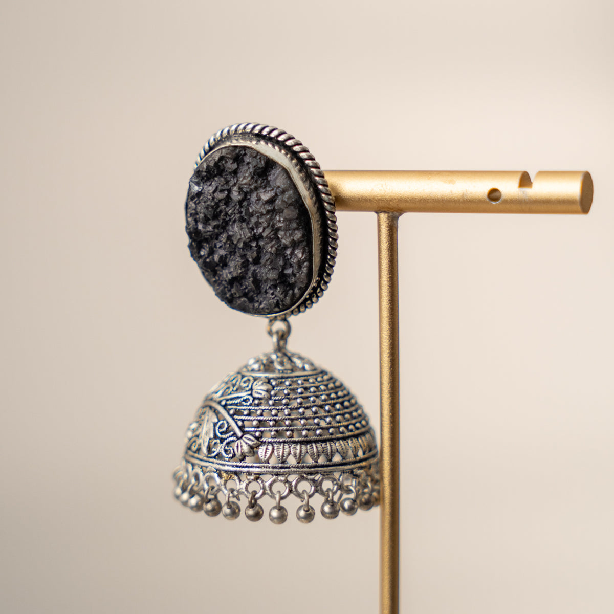 NISHASHA SEMI HANDMADE OXIDIZED AND NATURAL AGATE STONE JHUMKAS/EARRINGS ER473