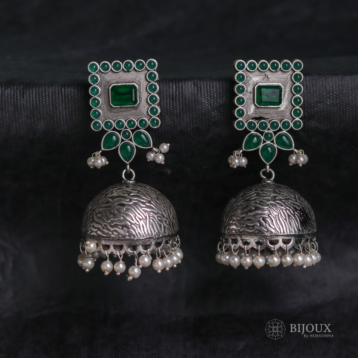 ROYAL SQUARE ELEGANCE FAUX SILVER SEMI-HANDMADE JHUMKAS ER36