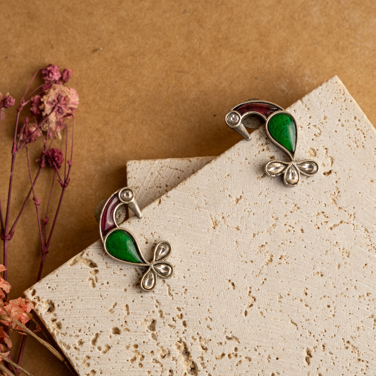 JIYA FAUX SILVER RAW AND RUSTIC SEMI HANDMADE EARRINGS/STUDS ER709