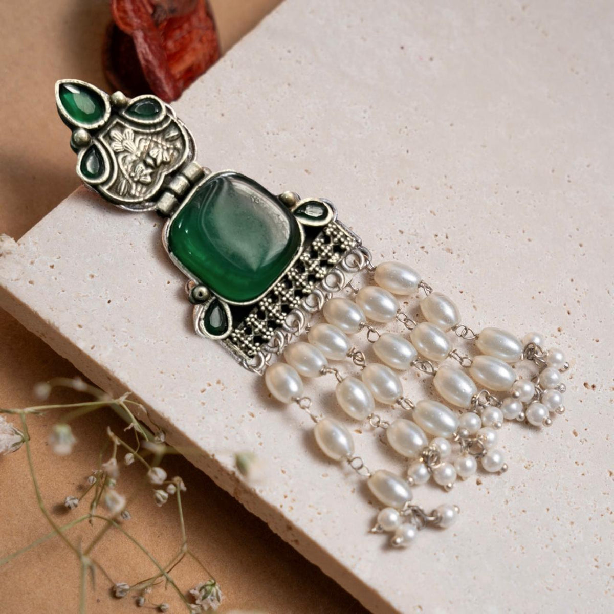 CAROLINE FAUX SILVER SEMI HANDMADE ANTIQUE EARRINGS ER870