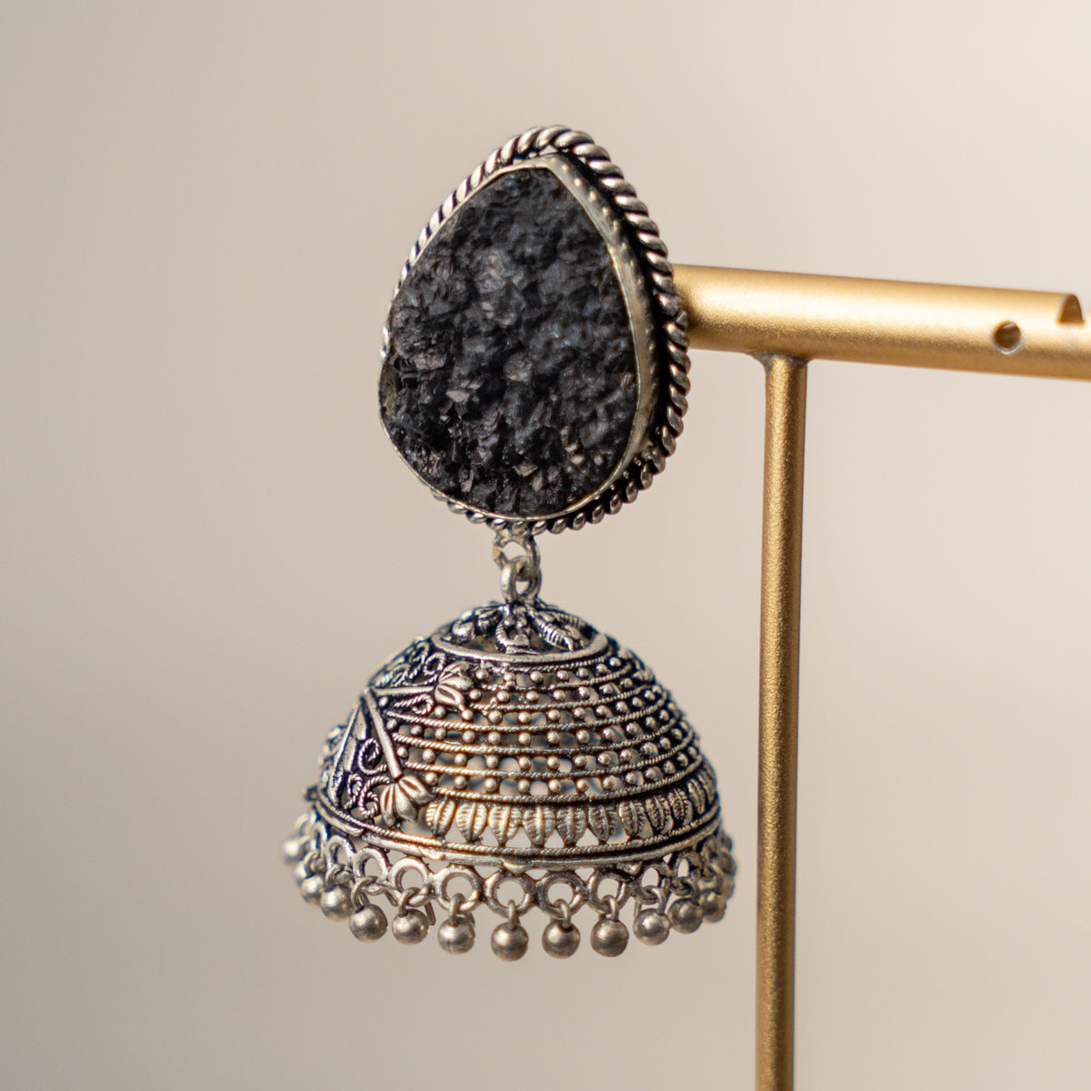 NISHASHA SEMI HANDMADE OXIDIZED AND NATURAL AGATE STONE JHUMKAS/EARRINGS ER473