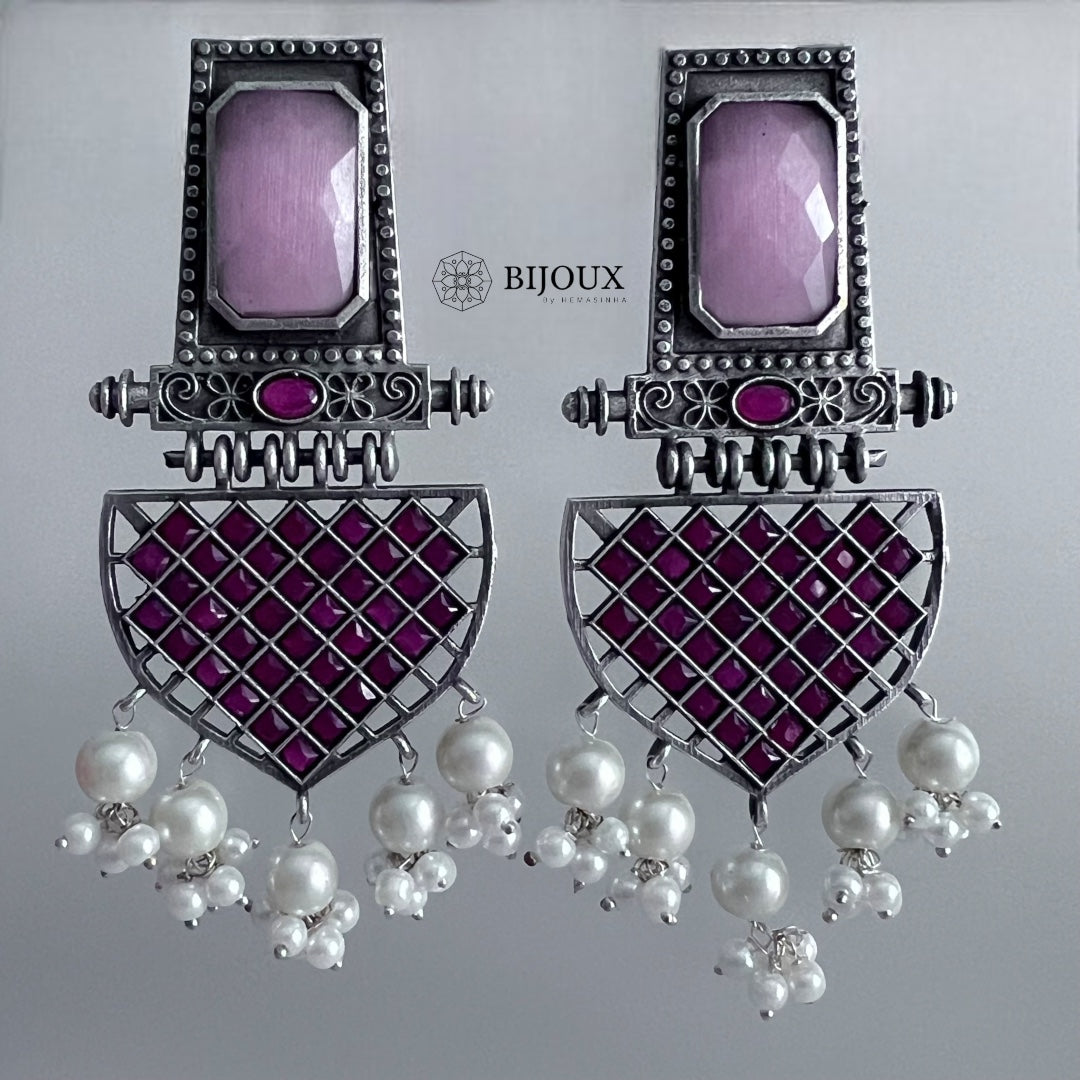 GEO PLAID SILVER LOOK ALIKE SEMI-HANDMADE EARRINGS ER222