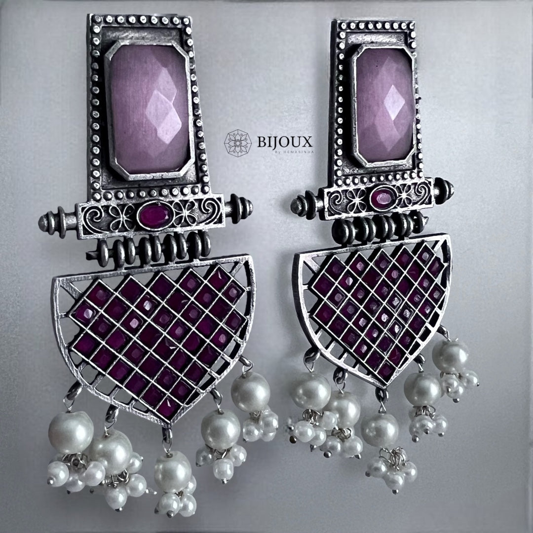 GEO PLAID SILVER LOOK ALIKE SEMI-HANDMADE EARRINGS ER222