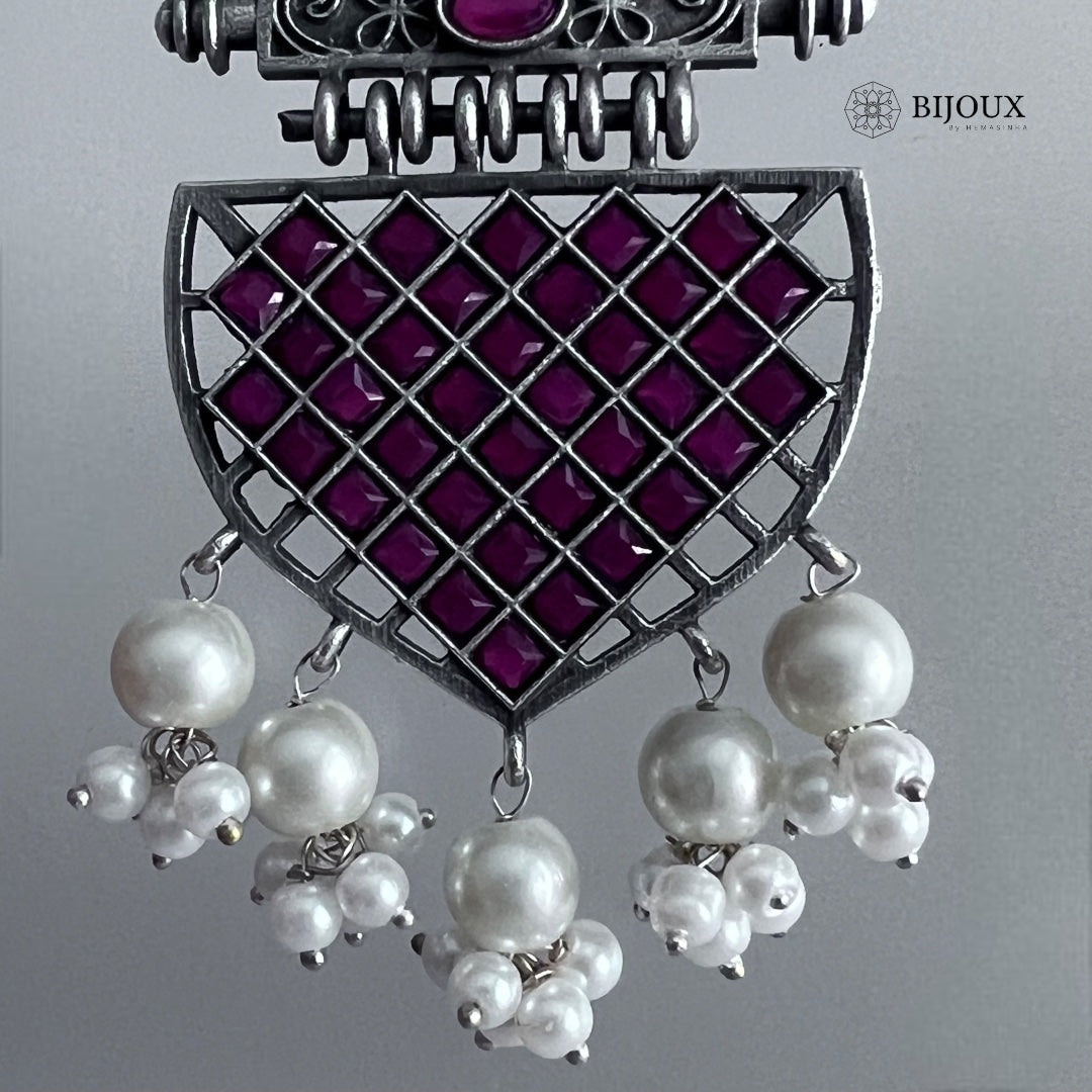 GEO PLAID SILVER LOOK ALIKE SEMI-HANDMADE EARRINGS ER222