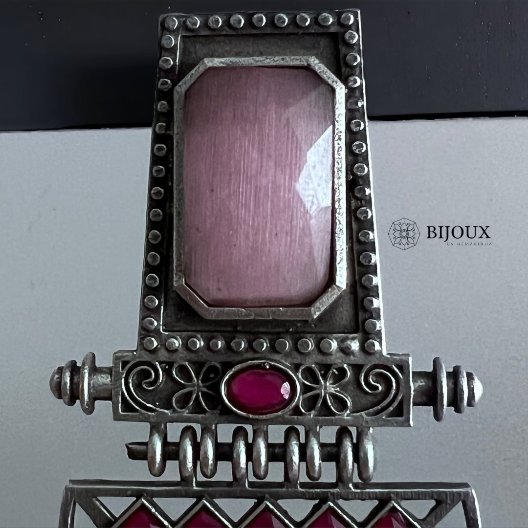 GEO PLAID SILVER LOOK ALIKE SEMI-HANDMADE EARRINGS ER222