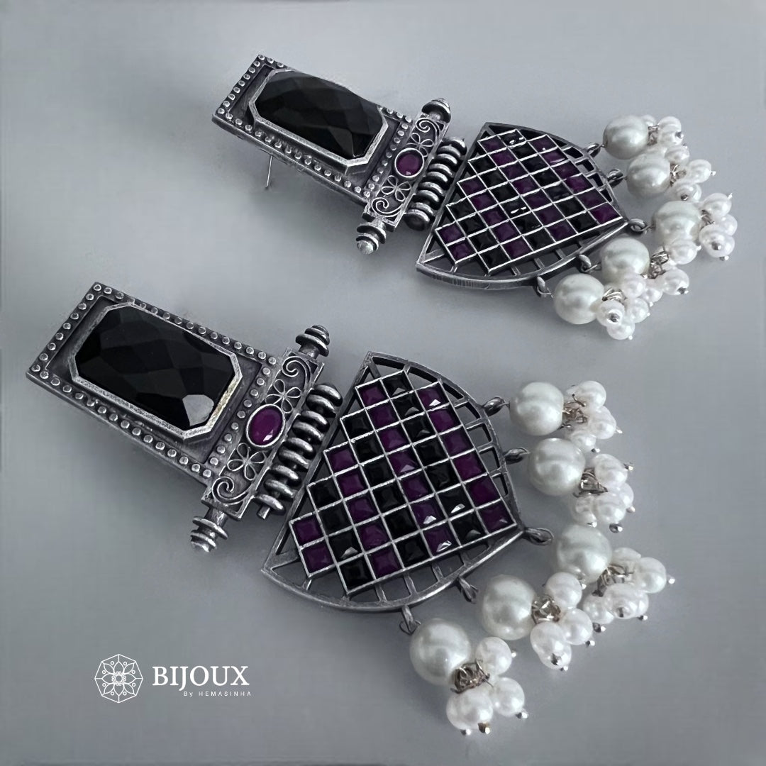 GEO PLAID SILVER LOOK ALIKE SEMI-HANDMADE EARRINGS ER222