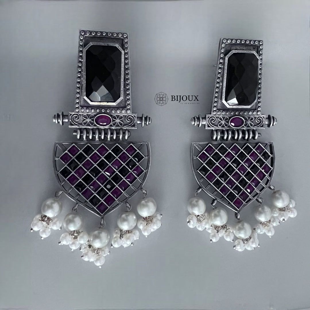 GEO PLAID SILVER LOOK ALIKE SEMI-HANDMADE EARRINGS ER222