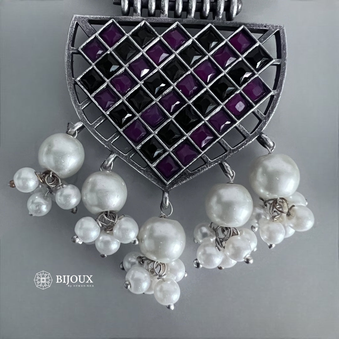 GEO PLAID SILVER LOOK ALIKE SEMI-HANDMADE EARRINGS ER222