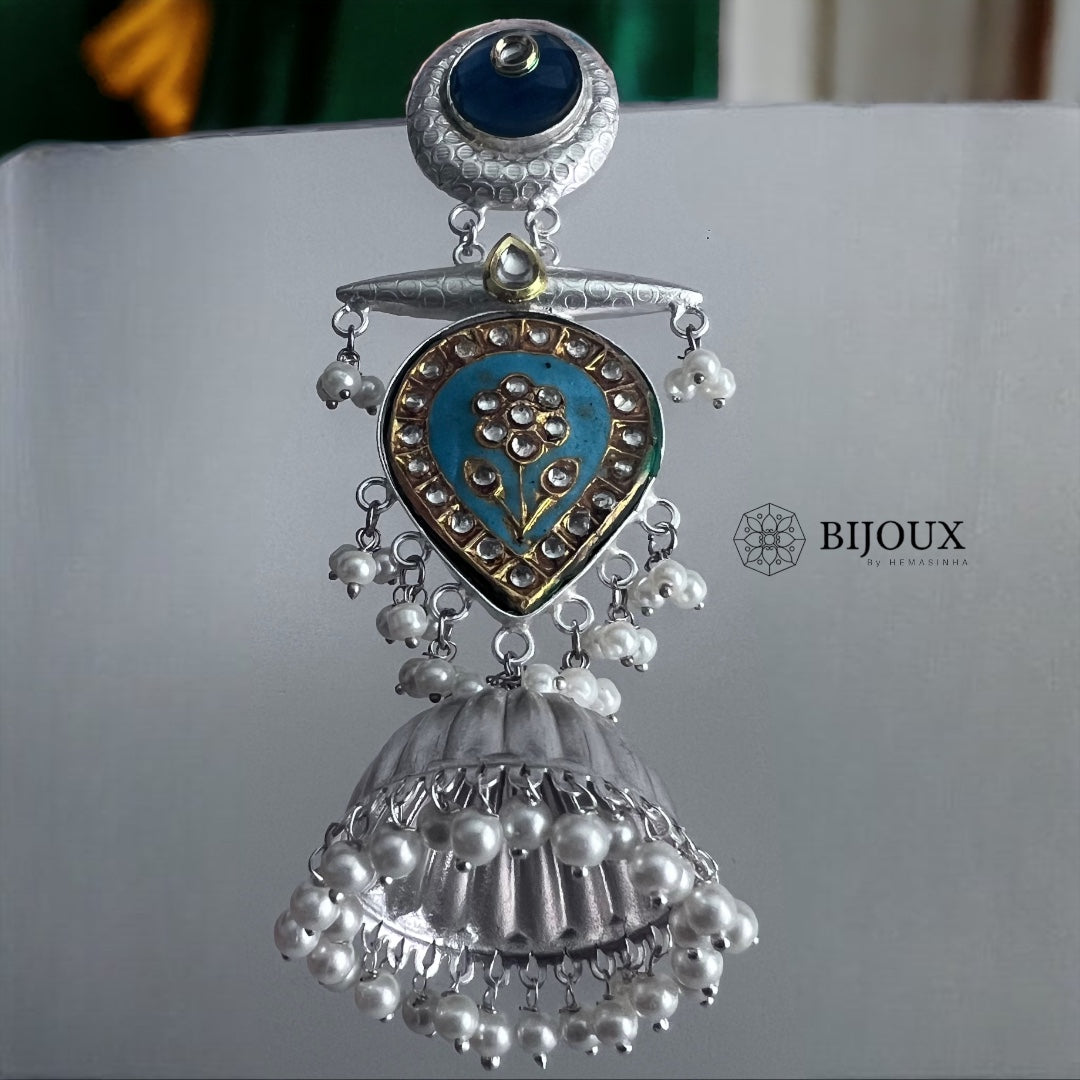 MIA HANDMADE SILVER LOOK ALIKE PREMIUM POLISH LAC AND MONALISA JHUMKA ER365