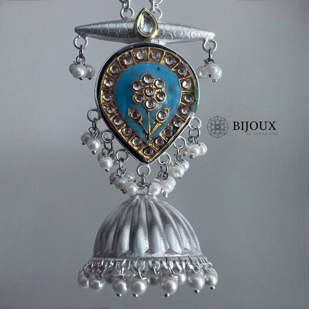 MIA HANDMADE SILVER LOOK ALIKE PREMIUM POLISH LAC AND MONALISA JHUMKA ER365