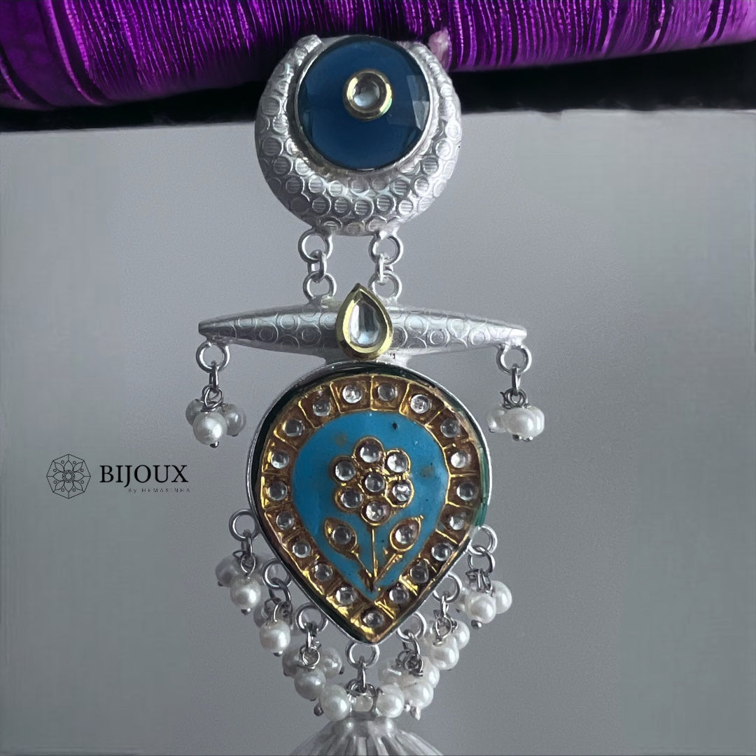 MIA HANDMADE SILVER LOOK ALIKE PREMIUM POLISH LAC AND MONALISA JHUMKA ER365