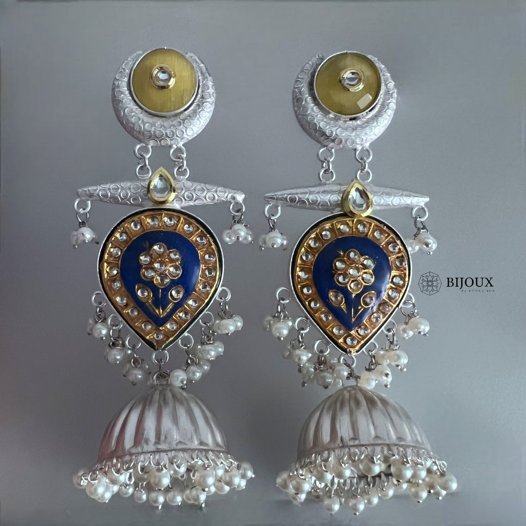 MIA HANDMADE SILVER LOOK ALIKE PREMIUM POLISH LAC AND MONALISA JHUMKA ER365