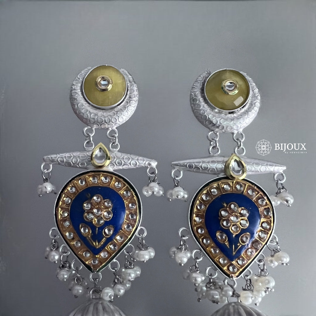 MIA HANDMADE SILVER LOOK ALIKE PREMIUM POLISH LAC AND MONALISA JHUMKA ER365