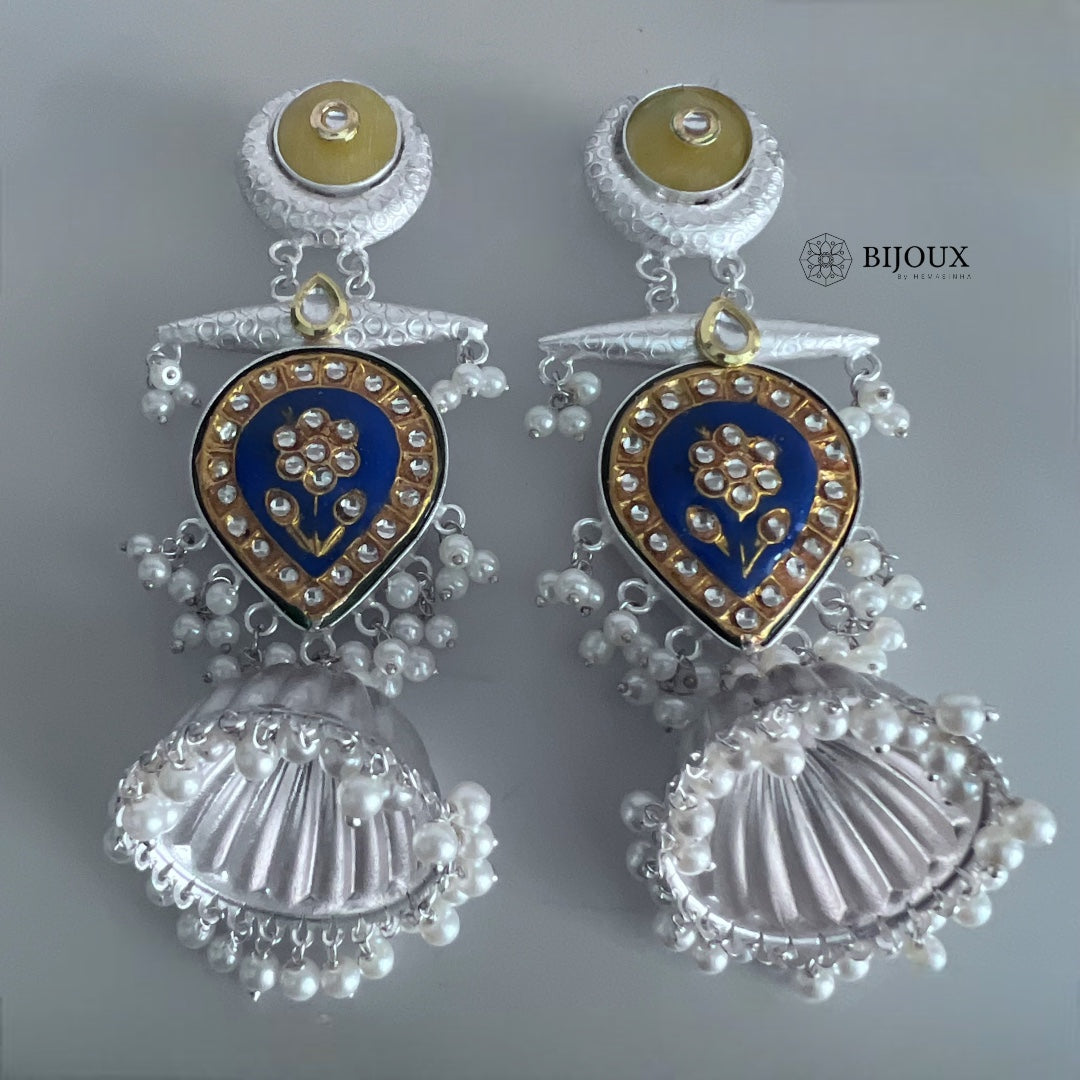 MIA HANDMADE SILVER LOOK ALIKE PREMIUM POLISH LAC AND MONALISA JHUMKA ER365