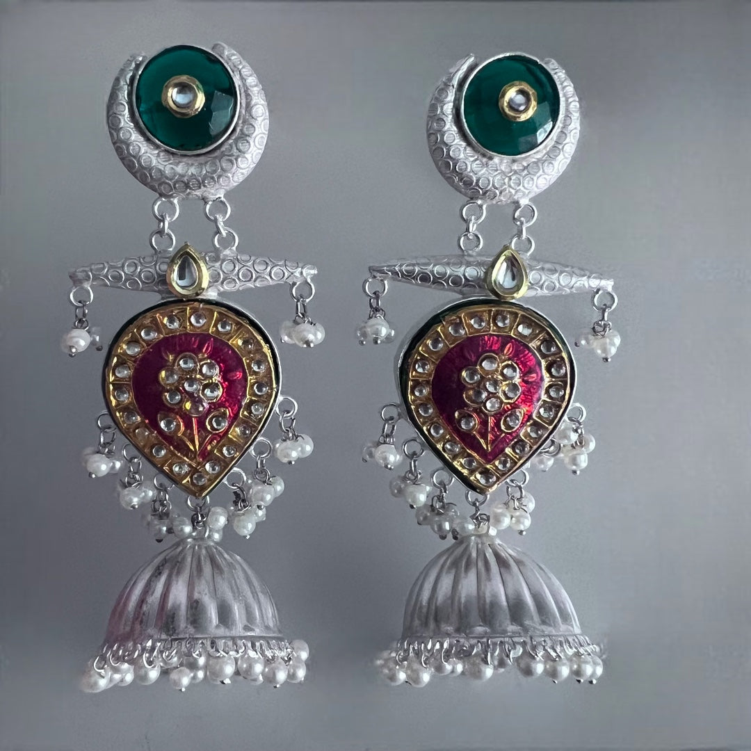 MIA HANDMADE SILVER LOOK ALIKE PREMIUM POLISH LAC AND MONALISA JHUMKA ER365