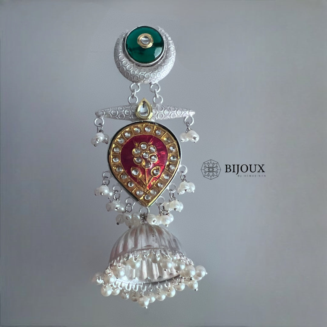 MIA HANDMADE SILVER LOOK ALIKE PREMIUM POLISH LAC AND MONALISA JHUMKA ER365