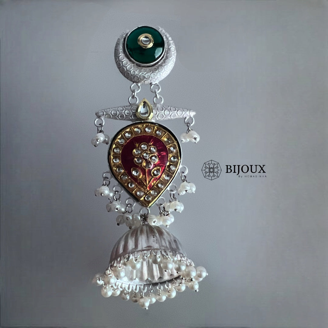 MIA HANDMADE SILVER LOOK ALIKE PREMIUM POLISH LAC AND MONALISA JHUMKA ER365