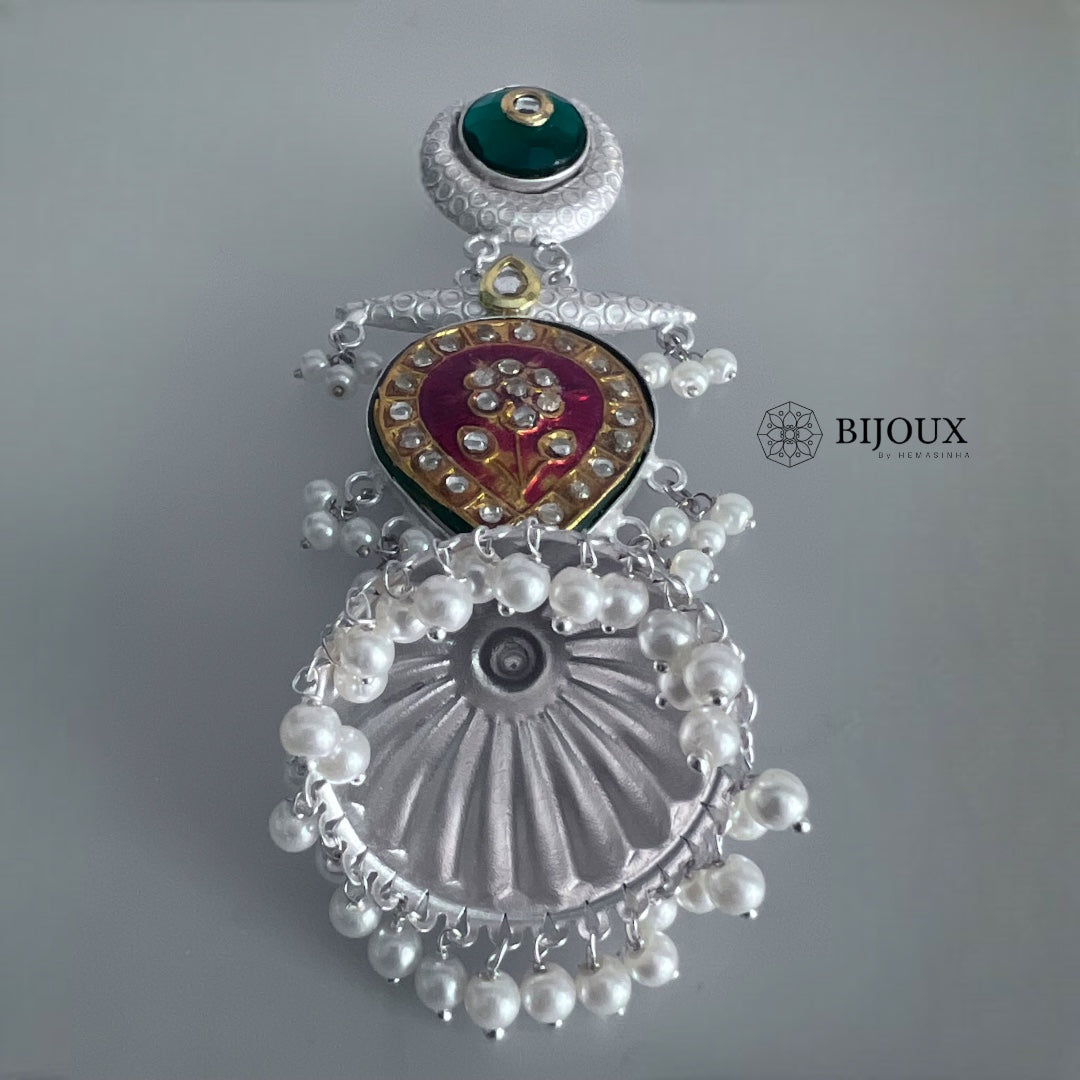 MIA HANDMADE SILVER LOOK ALIKE PREMIUM POLISH LAC AND MONALISA JHUMKA ER365