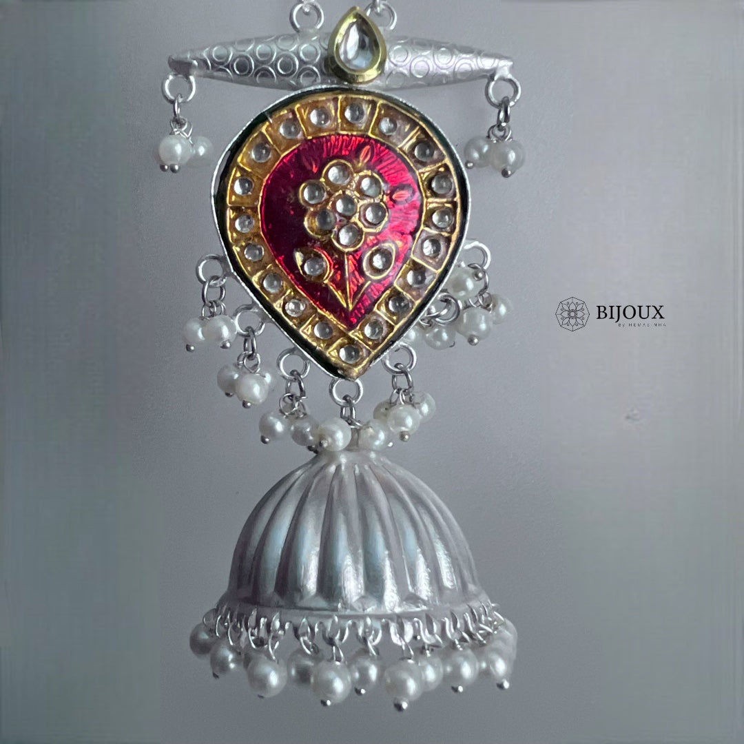 MIA HANDMADE SILVER LOOK ALIKE PREMIUM POLISH LAC AND MONALISA JHUMKA ER365