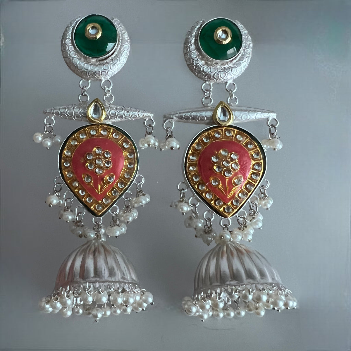 MIA HANDMADE SILVER LOOK ALIKE PREMIUM POLISH LAC AND MONALISA JHUMKA ER365