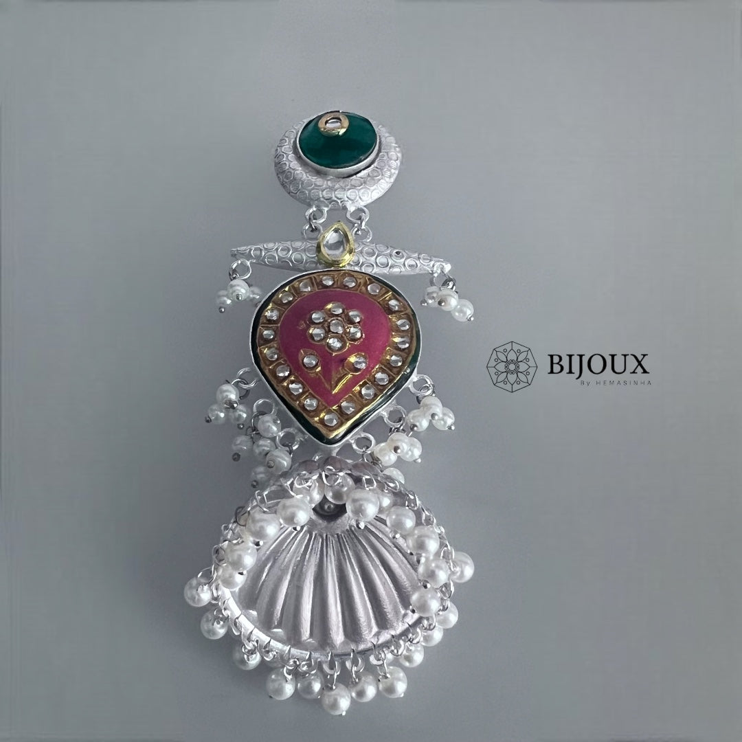 MIA HANDMADE SILVER LOOK ALIKE PREMIUM POLISH LAC AND MONALISA JHUMKA ER365