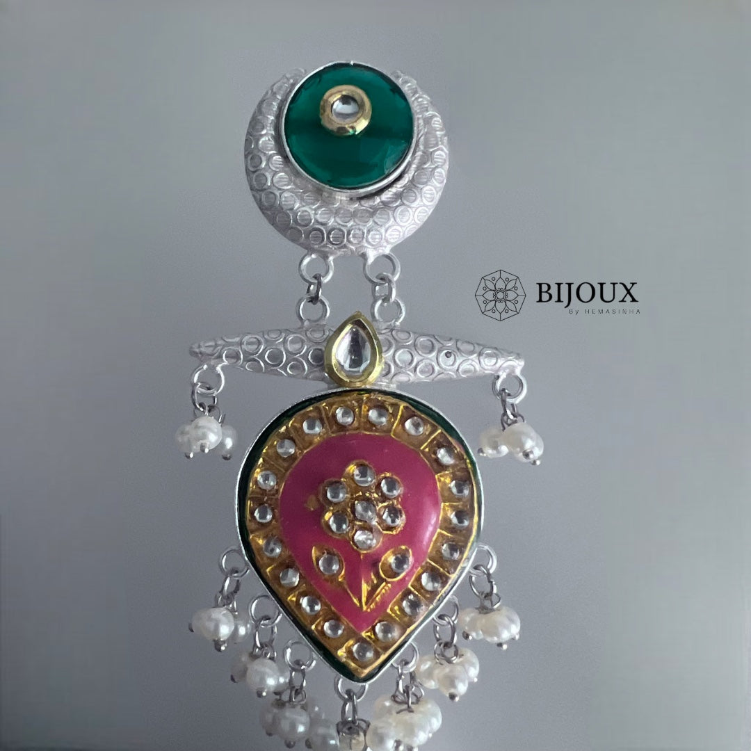 MIA HANDMADE SILVER LOOK ALIKE PREMIUM POLISH LAC AND MONALISA JHUMKA ER365