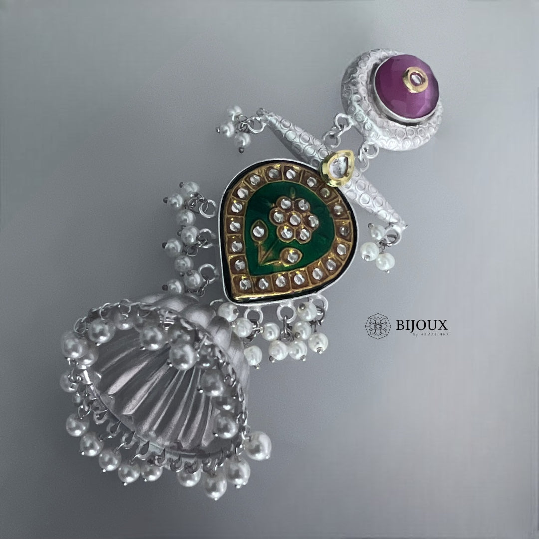 MIA HANDMADE SILVER LOOK ALIKE PREMIUM POLISH LAC AND MONALISA JHUMKA ER365