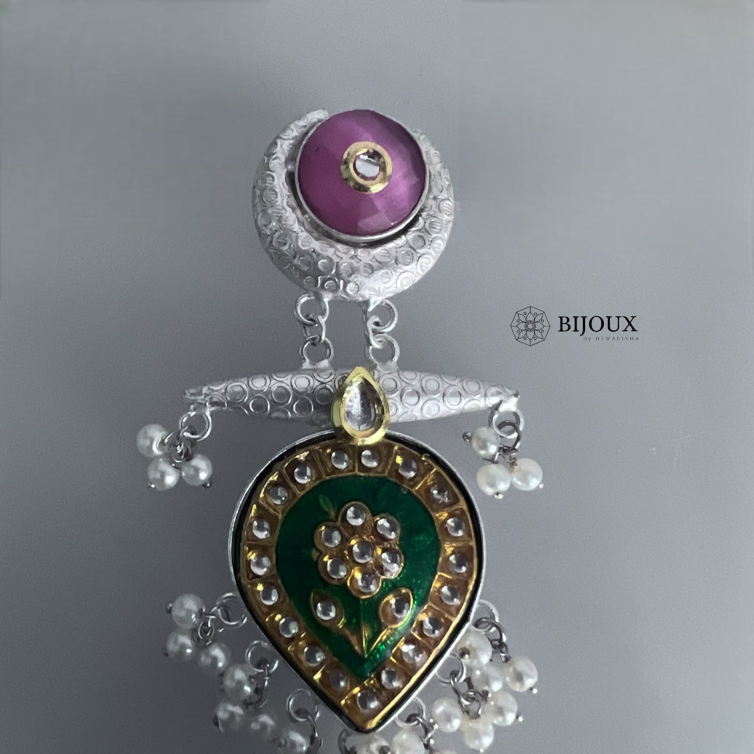 MIA HANDMADE SILVER LOOK ALIKE PREMIUM POLISH LAC AND MONALISA JHUMKA ER365