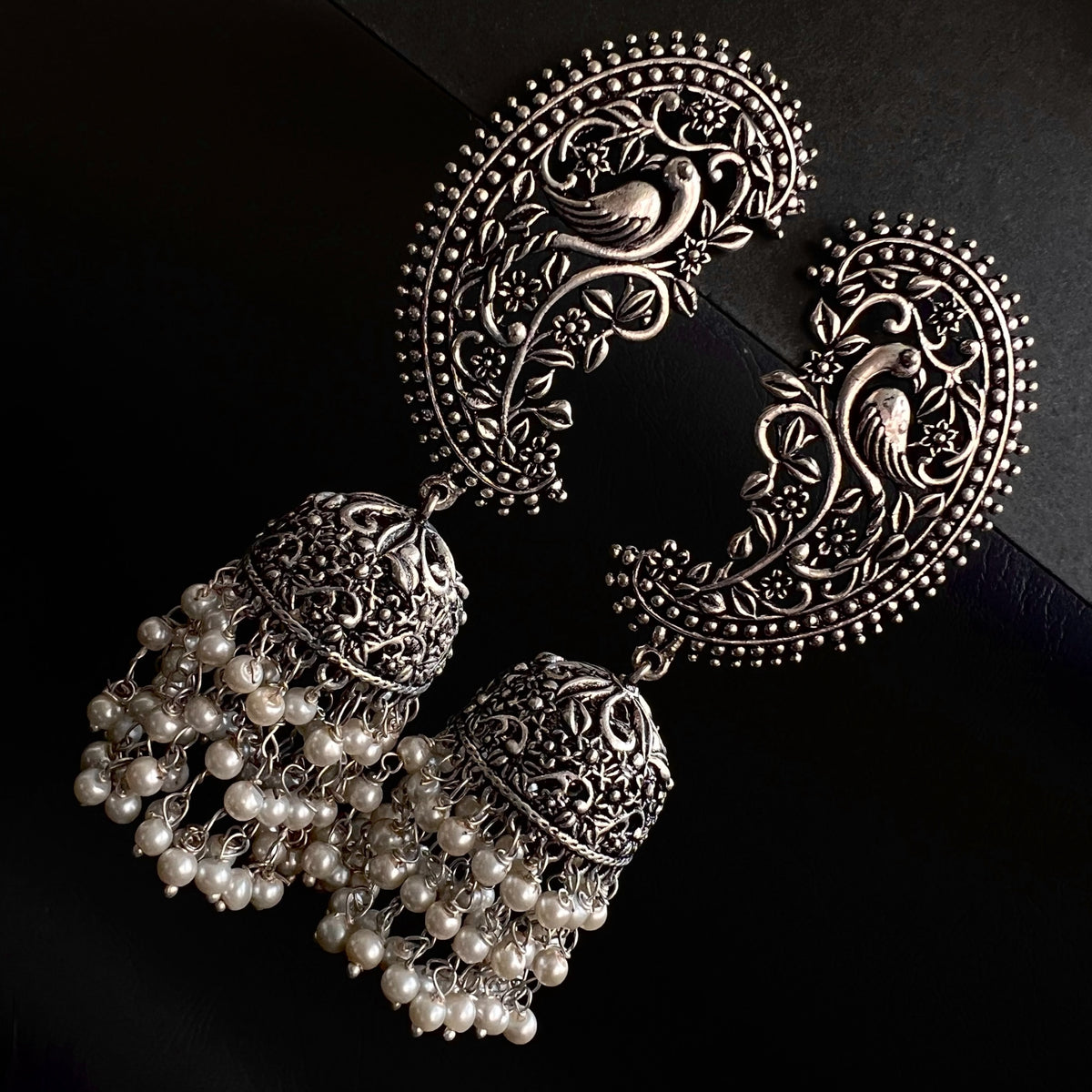 MAYILA ANTIQUE OXIDIZED JHUMKAS ER200