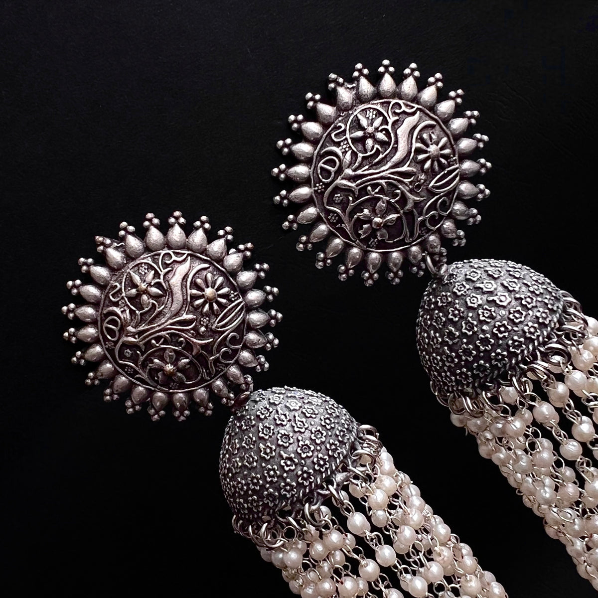 LA CHUTE SILVER LOOK ALIKE JUMBO SEMI HANDMADE JHUMKA ER188