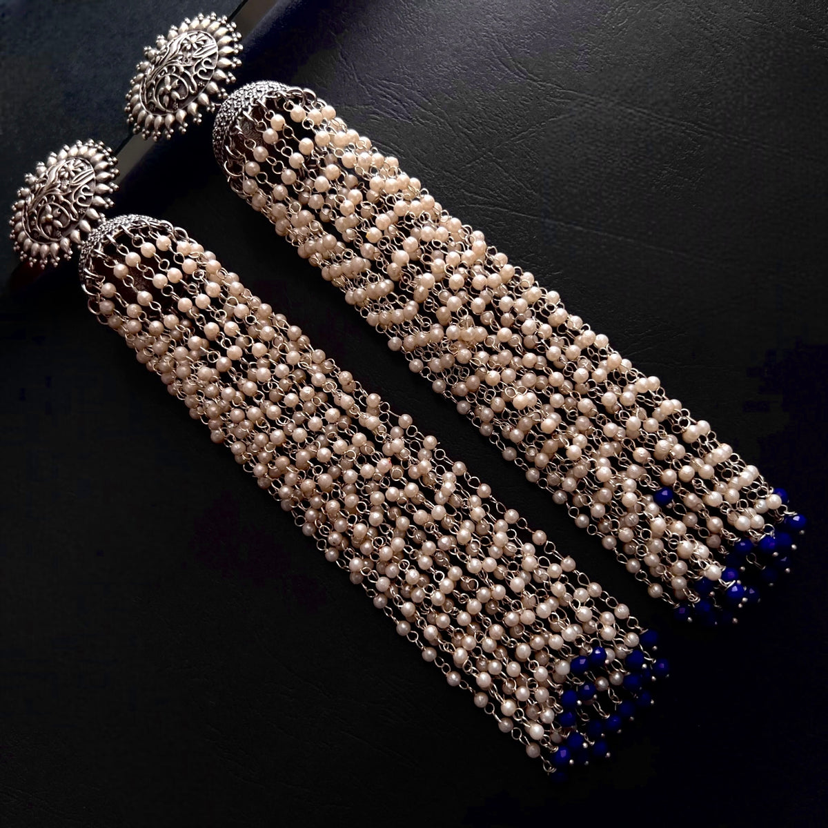 LA CHUTE SILVER LOOK ALIKE JUMBO SEMI HANDMADE JHUMKA ER188