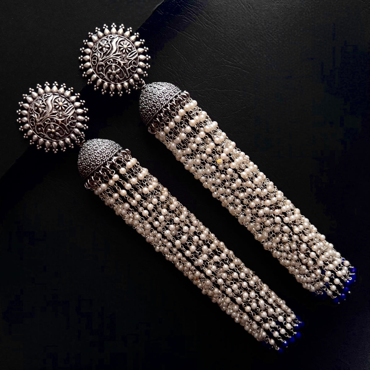 LA CHUTE SILVER LOOK ALIKE JUMBO SEMI HANDMADE JHUMKA ER188