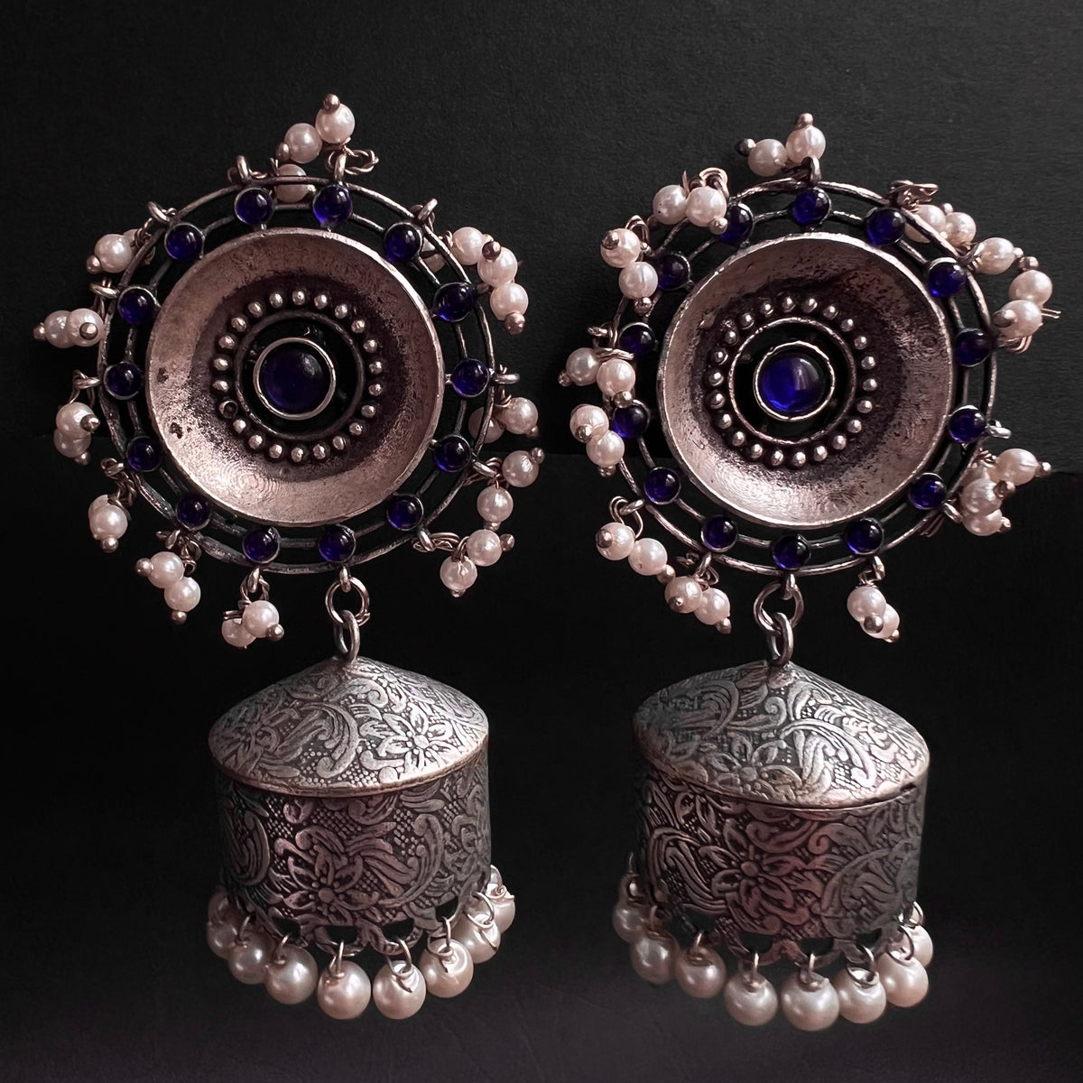 TIARA SILVER LOOK ALIKE SEMI HANDMADE JHUMKA ER180