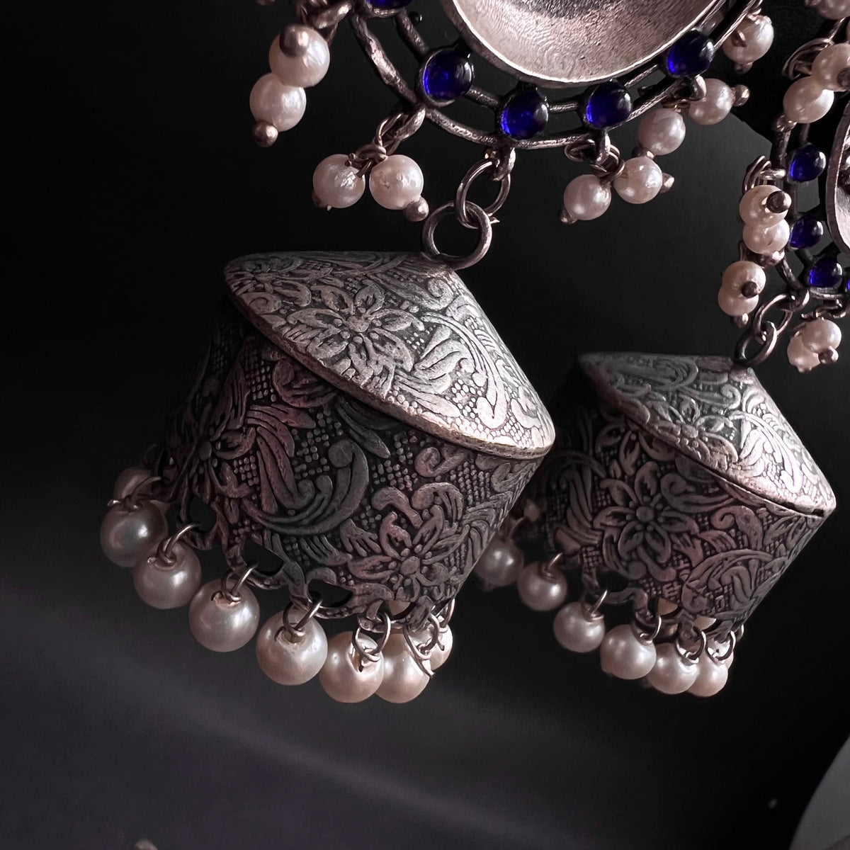 TIARA SILVER LOOK ALIKE SEMI HANDMADE JHUMKA ER180