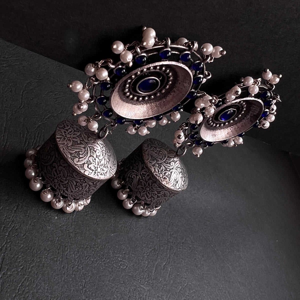 TIARA SILVER LOOK ALIKE SEMI HANDMADE JHUMKA ER180