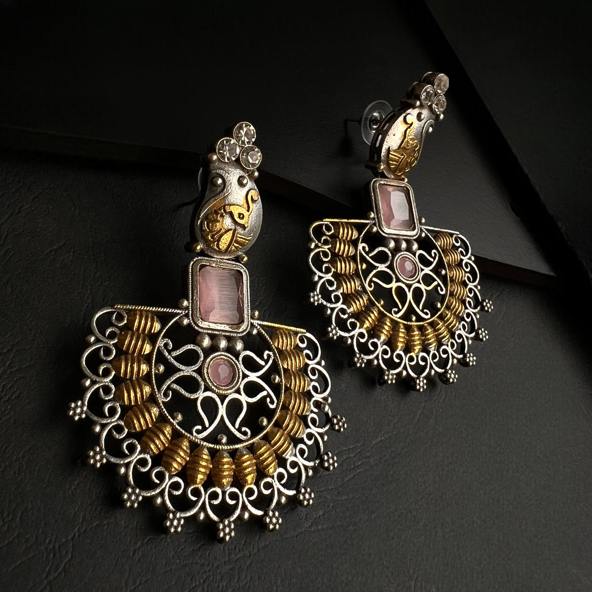 NIHARA SILVER LOOK ALIKE DUAL TONE SEMI-HANDMADE EARRING ER181