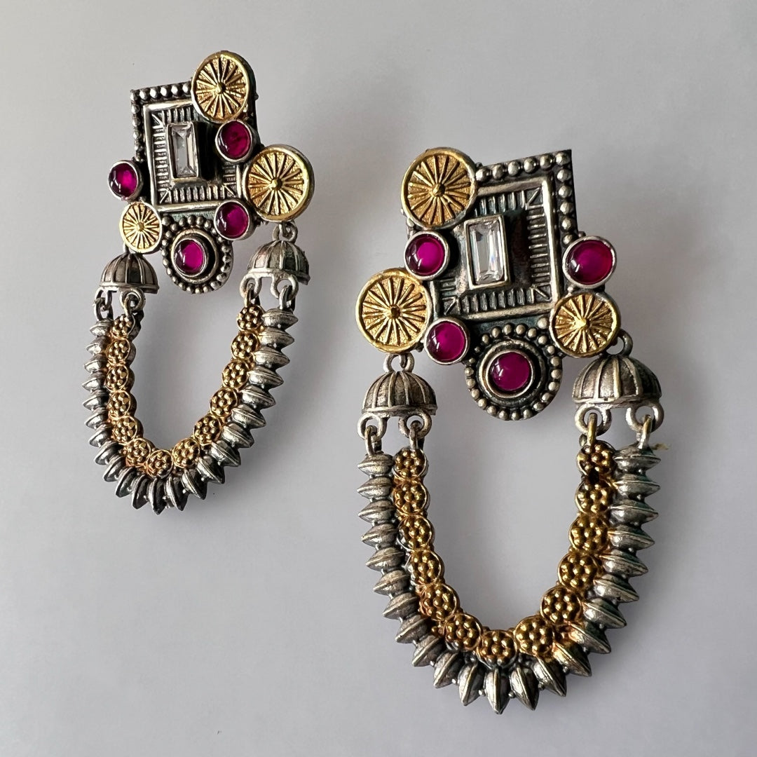 KAMINI SILVER LOOK ALIKE DUAL TONE SEMI-HANDMADE EARRING ER226