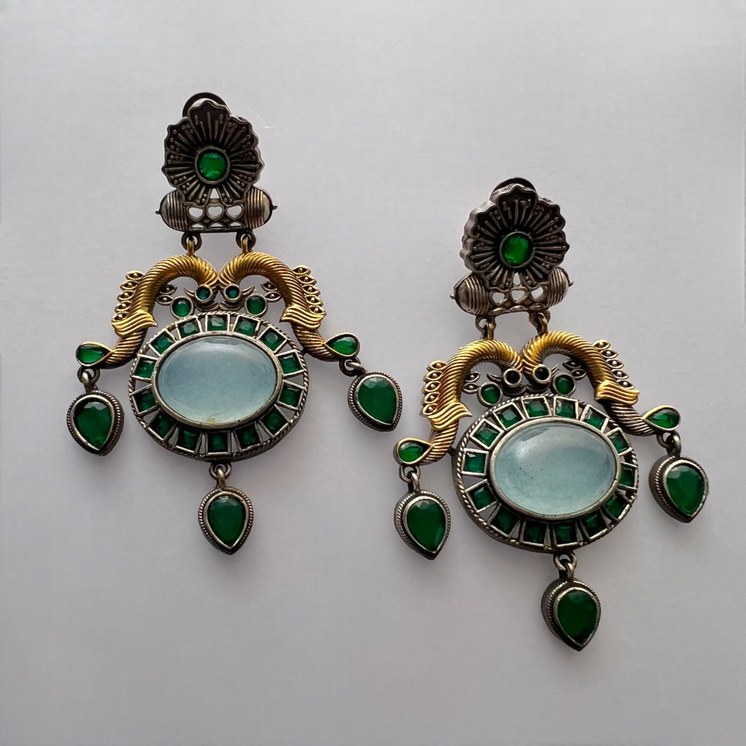 LOVE OF LIFE NATURAL STONE VICTORIAN SILVER LOOK ALIKE HANDMADE EARRINGS ER212