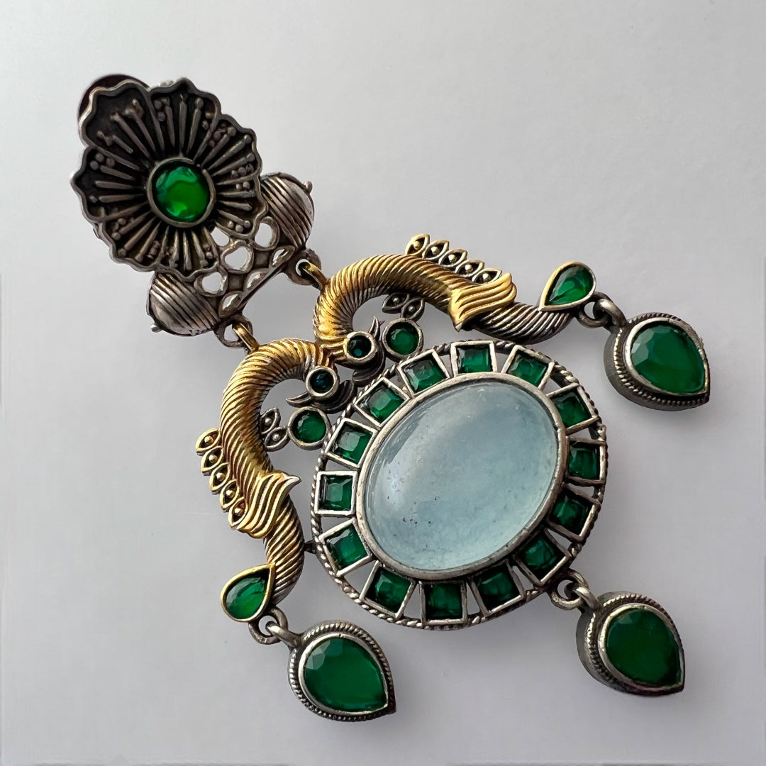 LOVE OF LIFE NATURAL STONE VICTORIAN SILVER LOOK ALIKE HANDMADE EARRINGS ER212