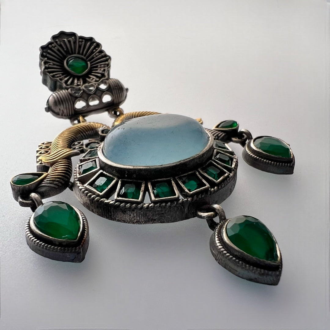 LOVE OF LIFE NATURAL STONE VICTORIAN SILVER LOOK ALIKE HANDMADE EARRINGS ER212