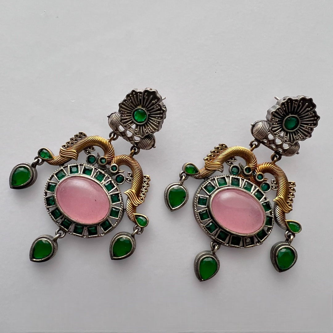 LOVE OF LIFE NATURAL STONE VICTORIAN SILVER LOOK ALIKE HANDMADE EARRINGS ER212