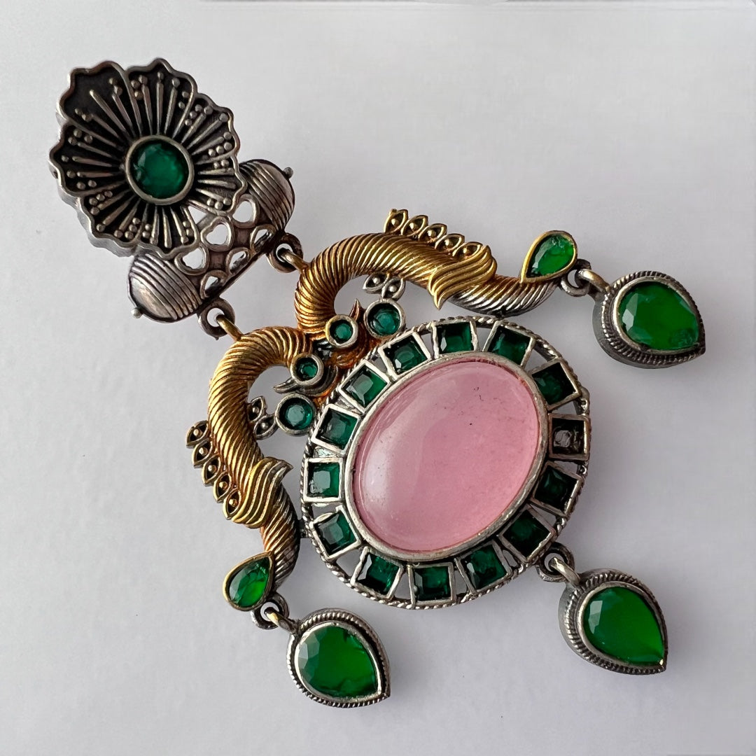 LOVE OF LIFE NATURAL STONE VICTORIAN SILVER LOOK ALIKE HANDMADE EARRINGS ER212