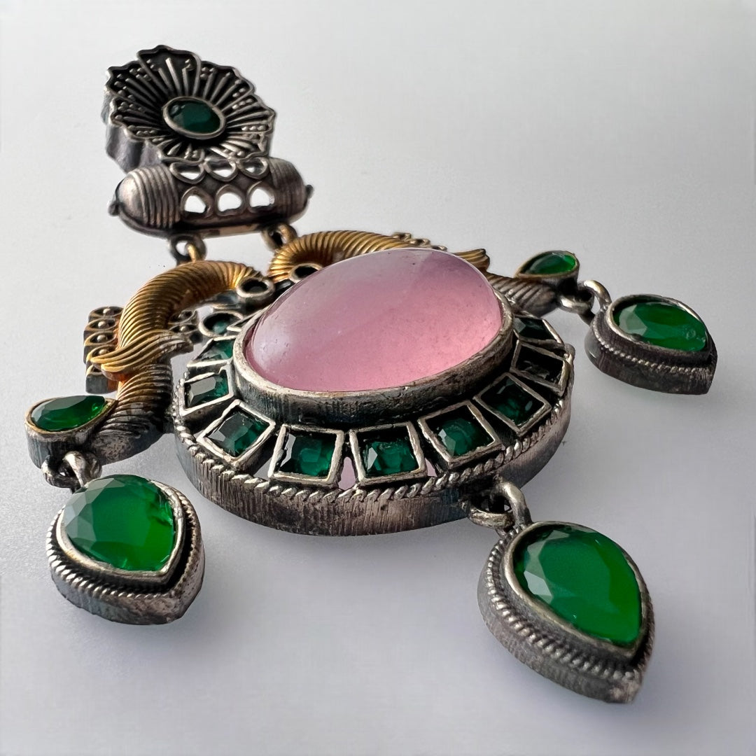 LOVE OF LIFE NATURAL STONE VICTORIAN SILVER LOOK ALIKE HANDMADE EARRINGS ER212