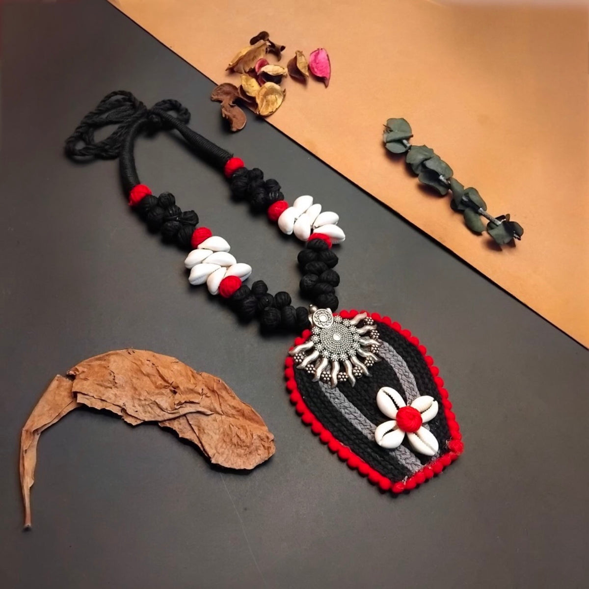 HINAYA FABRIC AND BEADS HANDMADE AND HANDSTICHED MALA/ NECKPIECE ML97