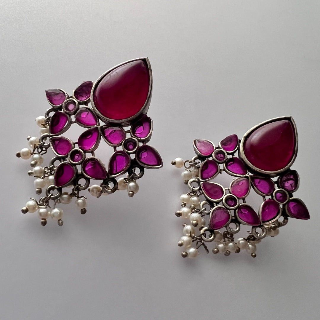 FLORAL PETAL SILVER LOOK ALIKE HANDMADE ER213