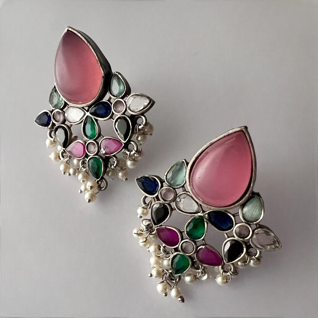 FLORAL PETAL SILVER LOOK ALIKE HANDMADE ER213