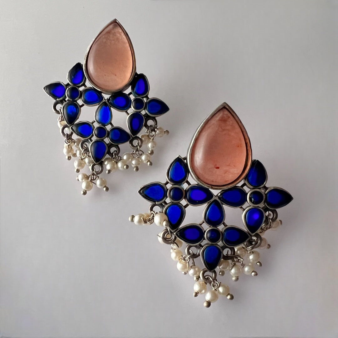 FLORAL PETAL SILVER LOOK ALIKE HANDMADE ER213