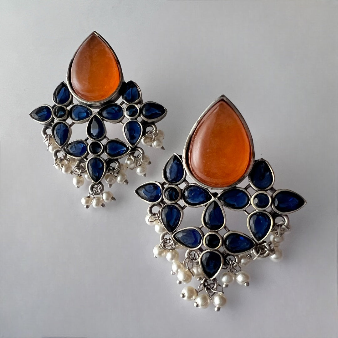 FLORAL PETAL SILVER LOOK ALIKE HANDMADE ER213