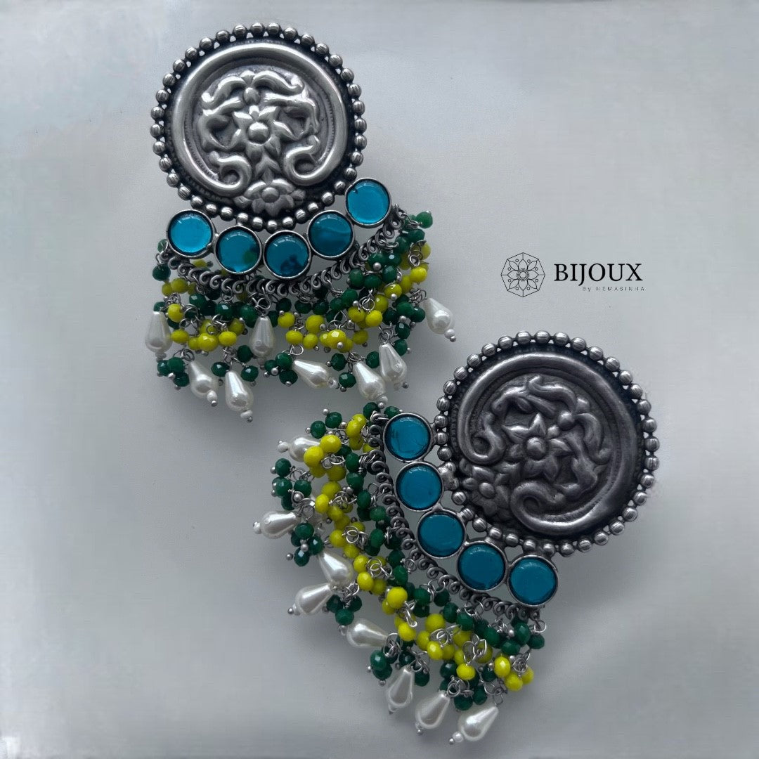 CUTE FLARY SILVER LOOK ALIKE SEMI-HANDMADE DANGLER ER242